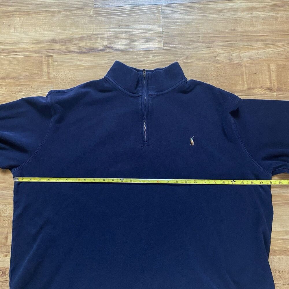 Polo Ralph Lauren Mens 2XB Navy Blue Estate Rib 1/4 Zip Sweater Preppy Pony Logo - Picture 13 of 16